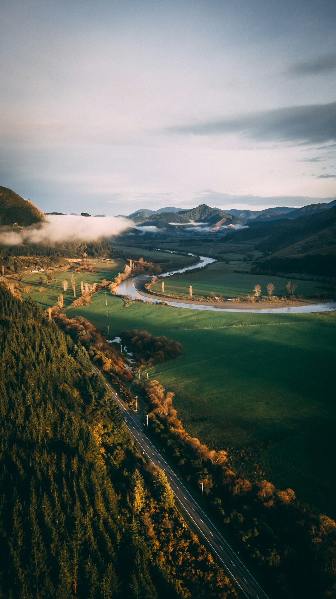 Aerial view of green farmland on Zealand