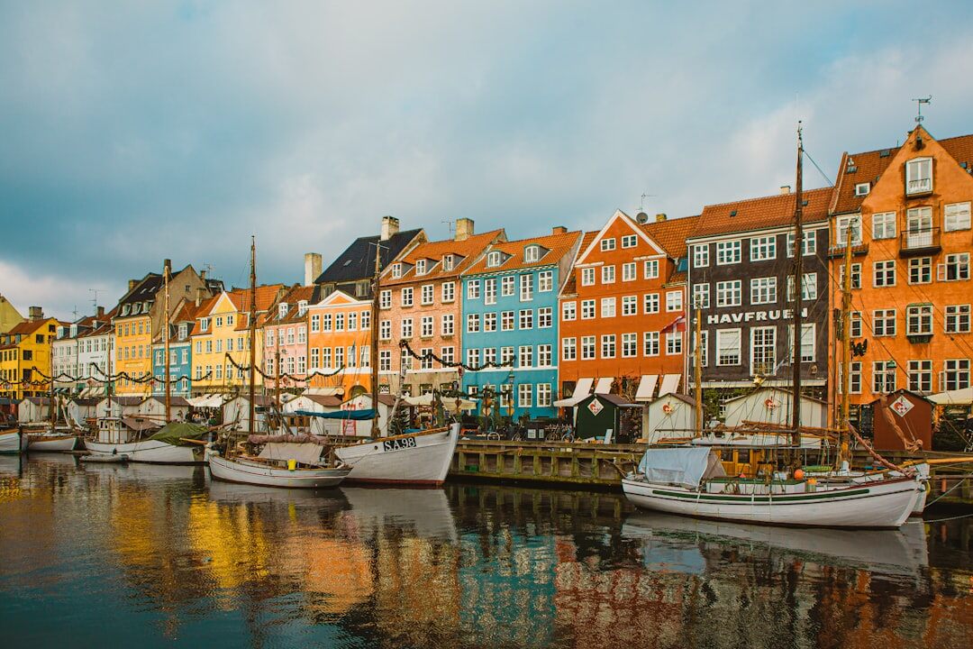 Colorful harbour houses in Copenhagen at dusk
